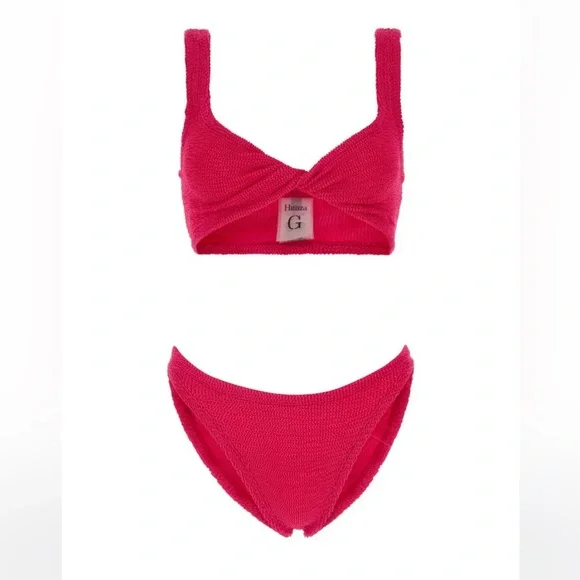 Hunza G Juno Two Piece Crinkle Bikini Swim Set Raspberry Pink NWT OS - Picture 15 of 16